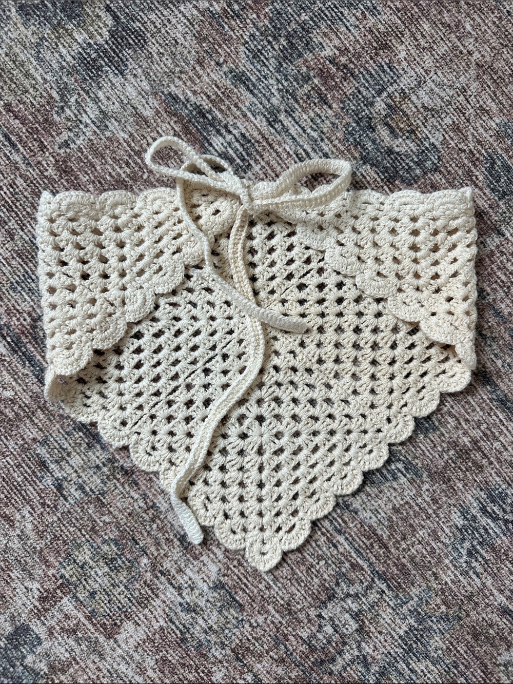 Crocheted Triangle Hair Scarf in Cream